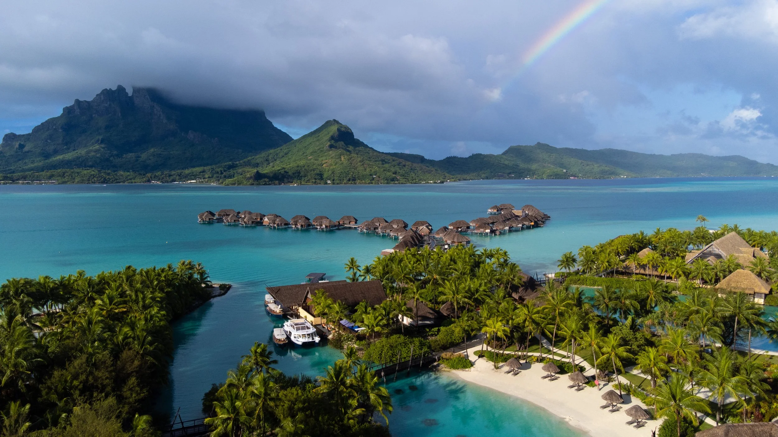 Overwater villas and the mountain backdrop of Bora Bora, from the travel archive